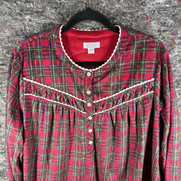 Celestial Dreams Nightgown Womens XL Red Green Plaid Long Sleeve Fleece Pajama - Picture 2 of 9